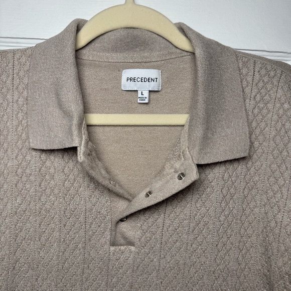 Precedent Taupe Short Sleeve Knit Polo Business Casual Large - Picture 4 of 8